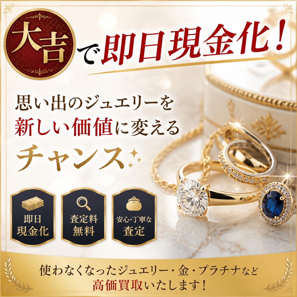 大吉で即日現金化！ 思い出のジュエリーを新しい価値に変えるチャンス