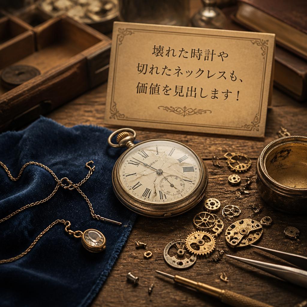 壊れた時計や切れたネックレスも、価値を見出します！