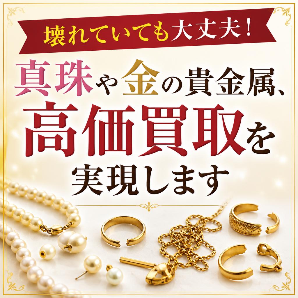 「壊れていても大丈夫！真珠や金の貴金属、高価買取を実現します」